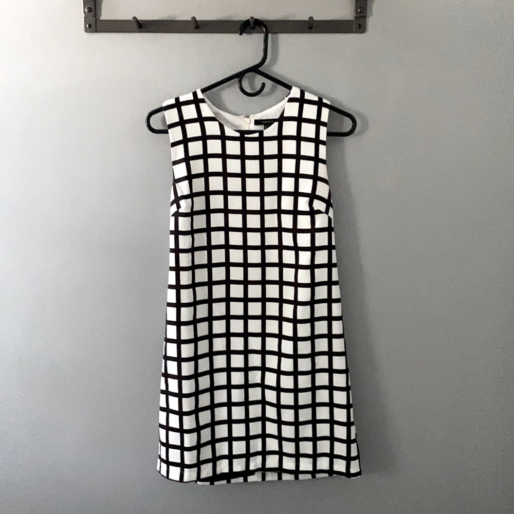 Black and white striped sleeveless mini dress